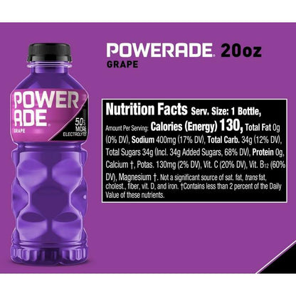 POWERADE Grape Flavored Sports Drink, 20 FL OZ (Pack of 10 Bottles)