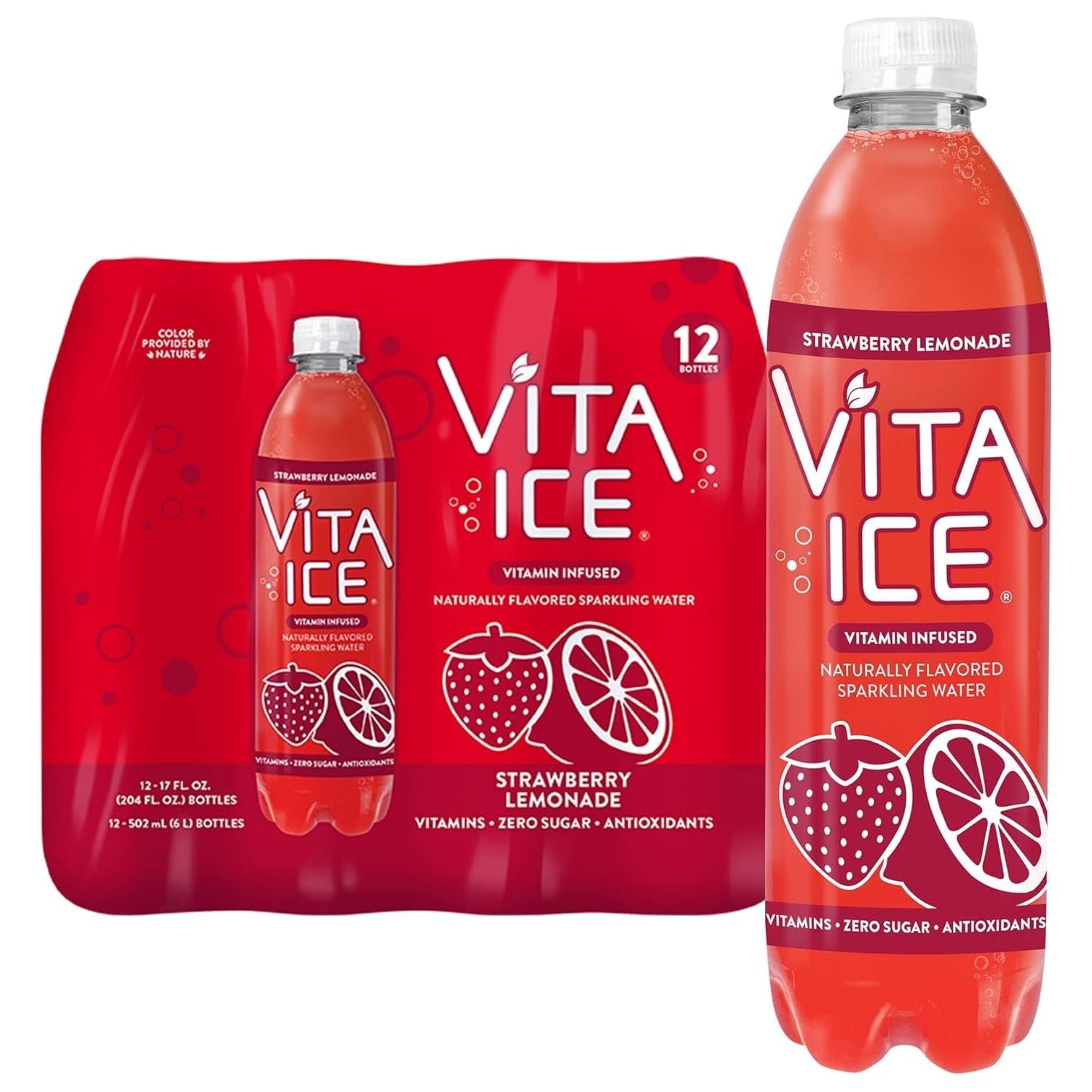 Vita Ice Refreshing Strawberry Lemonade, 12-Pack of 17 oz. Bottles - Vita Ice