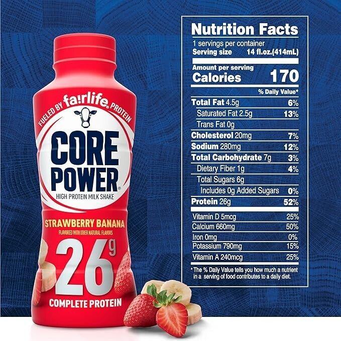 CORE POWER STRAWBERRY BANANA 26G PROTEIN 14OZ BOTTLES 12PK