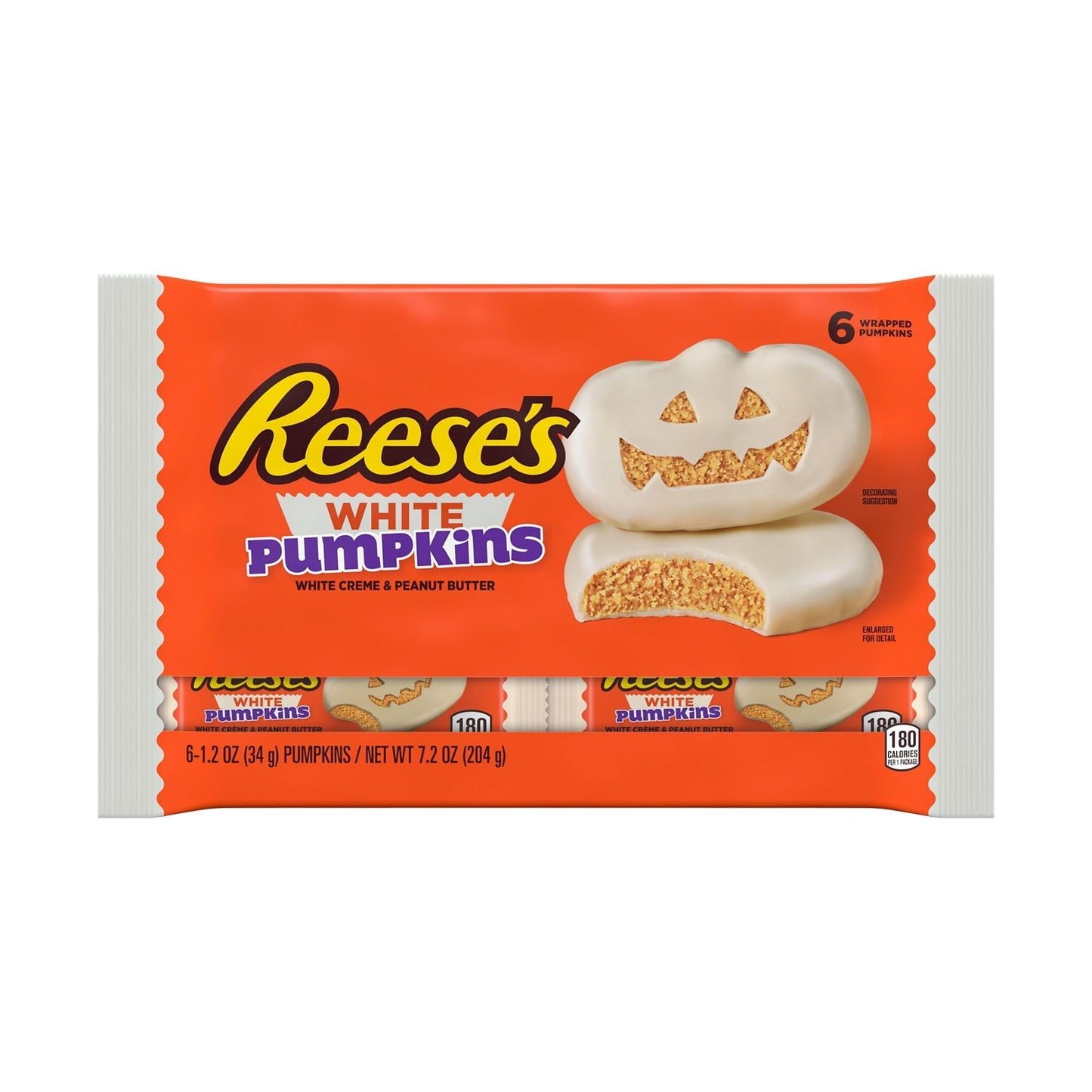 Reese's White Creme Peanut Butter Pumpkins Halloween Candy, Packs 1.2 oz, 6 Count