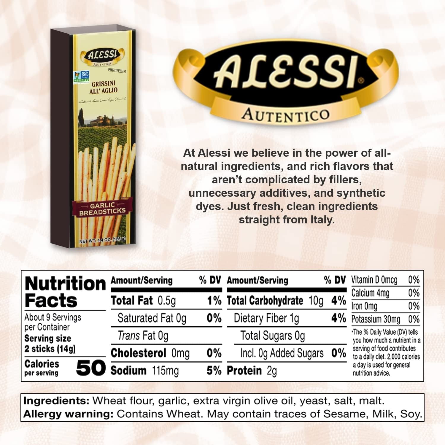 Alessi Oven-Baked Garlic Infused Breadsticks, 4.4 Ounce Boxes - Alessi