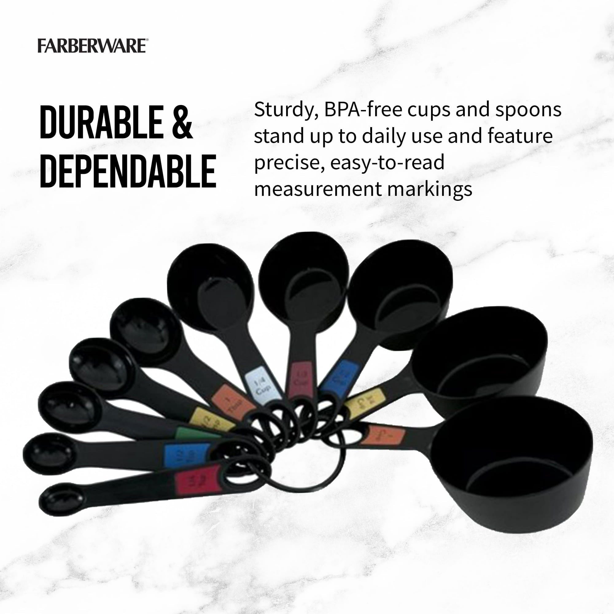 Farberware Professional 10 Piece Plastic Measuring Cup and Spoon Set Black