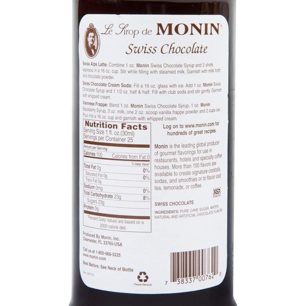 Monin Chocolate Swiss Chocolate, 750 Ml Bottle