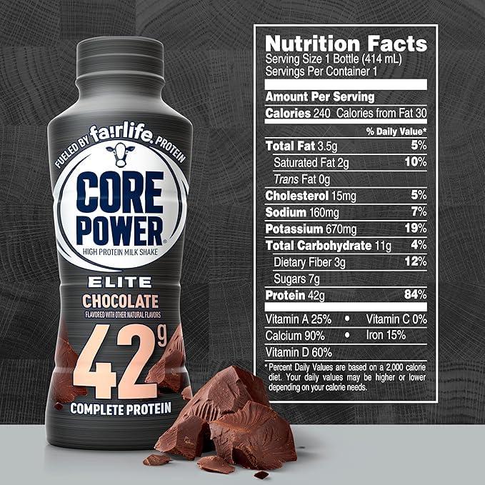 Fairlife Core Power Elite Chocolate Protein Shake 42g - 14 Fl Oz (Pack of 6)