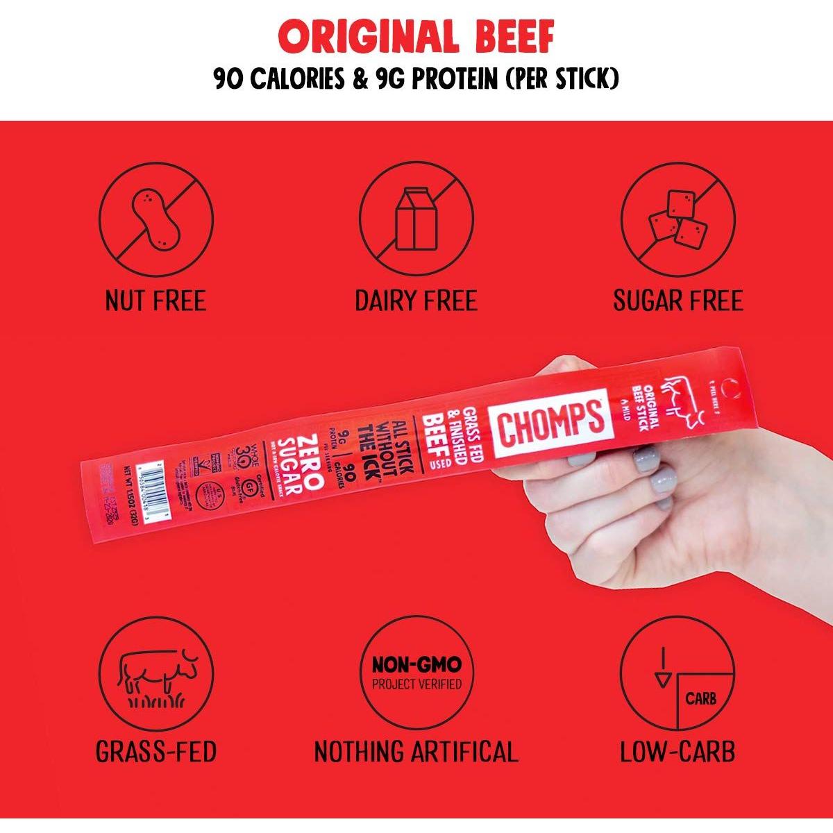 Chomps Original Flavor Grass-Fed Beef Jerky Stick, 1.15oz - Chomps