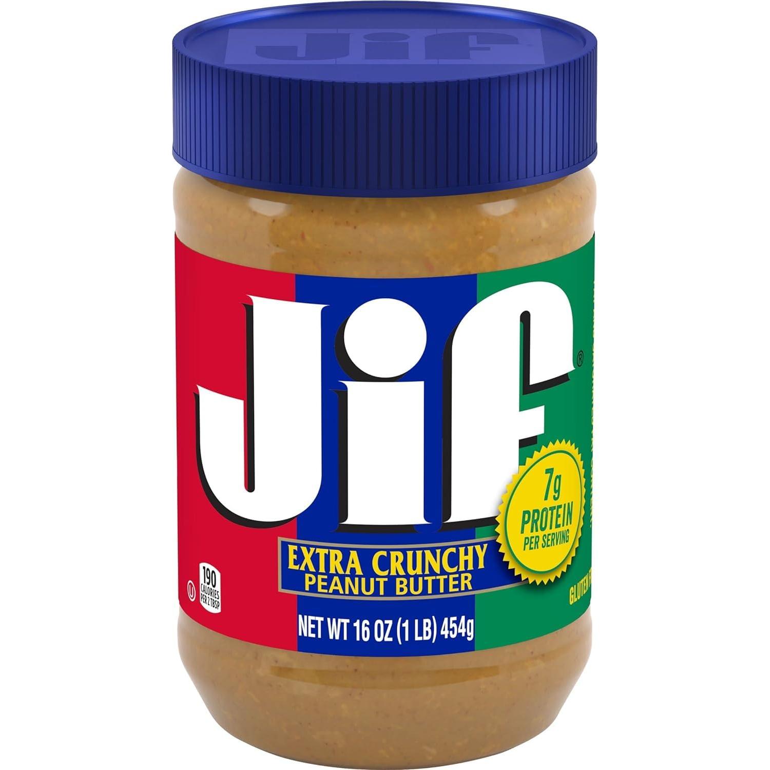 Jif Extra Crunchy Peanut Butter, 16 oz, Pack of 12 Jars - Jif