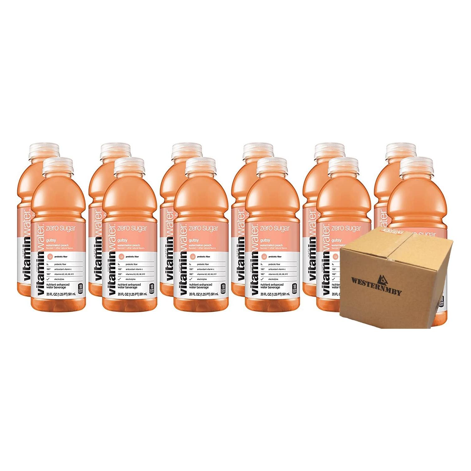 Vitamin Water Zero Sugar Gutsy - Tropical Ginger Flavor, 20 fl oz, Pack of 12 Bottles - Vitamin Water