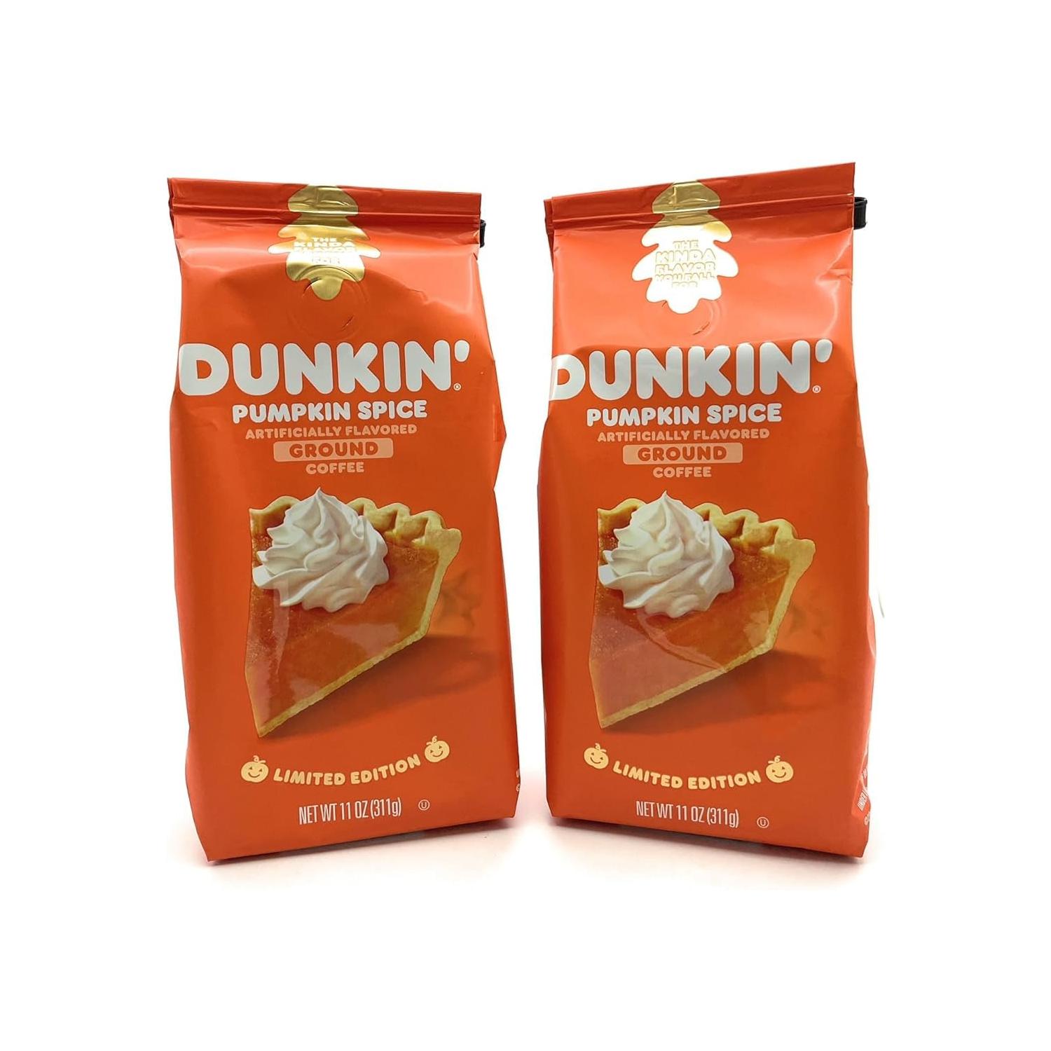 Dunkin Pumpkin Spice Flavored Medium Roast Ground Coffee - 11oz (Pack of 2) - Dunkin