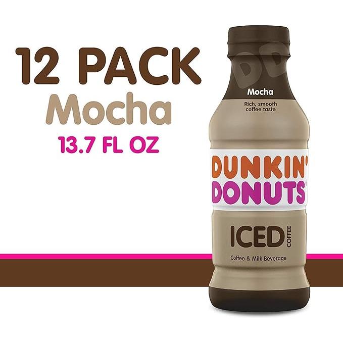 Dunkin' Mocha, Iced Bottled Coffee Drink, 13.7 fl oz, 12 Bottles