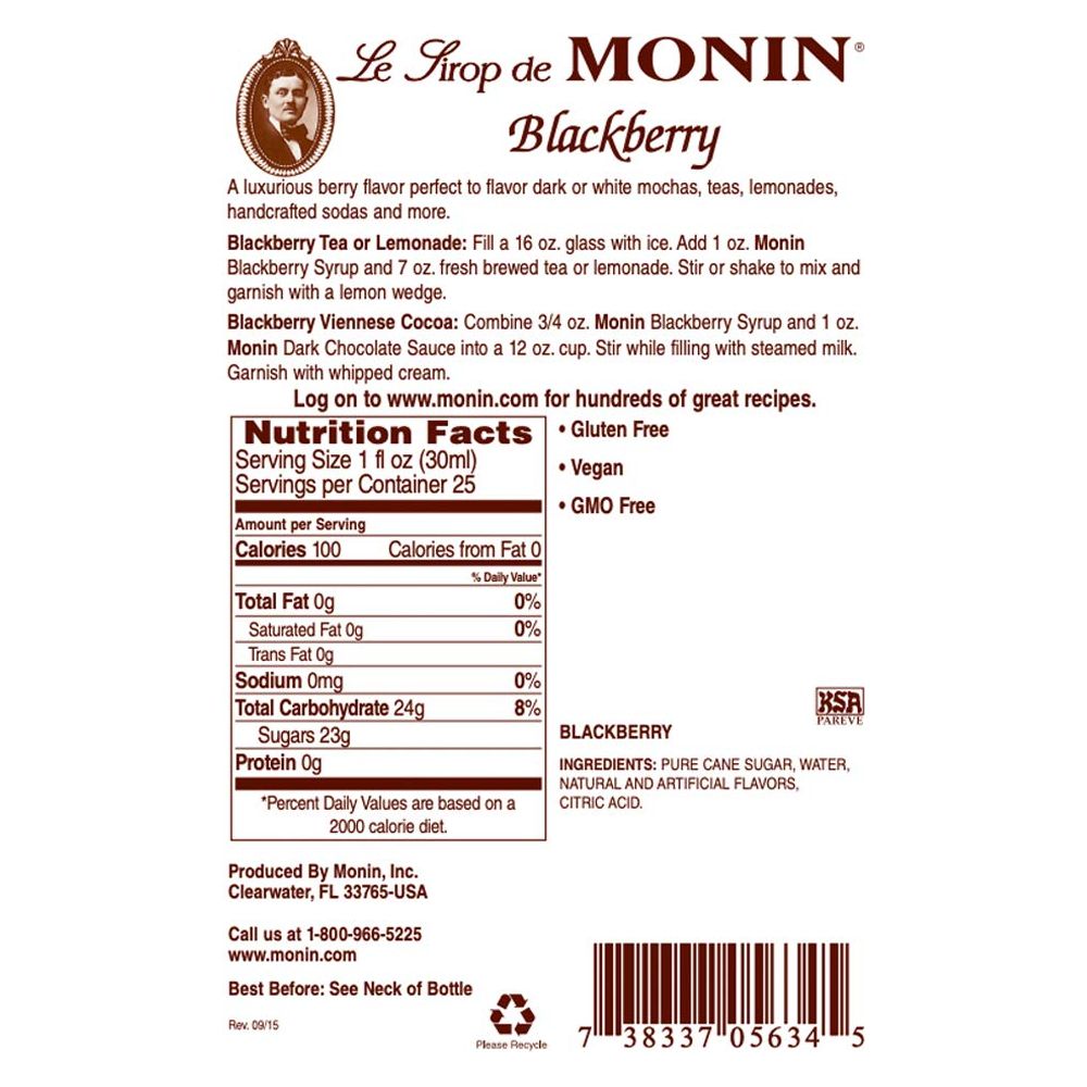 Monin - Blackberry Syrup, Soft And Succulent, Great For Cocktails, Lemonades, And Sodas, Gluten-Free, Non-Gmo (750 Ml)