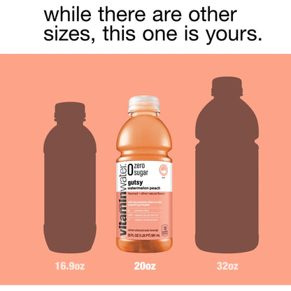 Vitaminwater Zero Sugar Gutsy - Watermelon Peach Flavor, 20 oz, 12 Bottles Pack