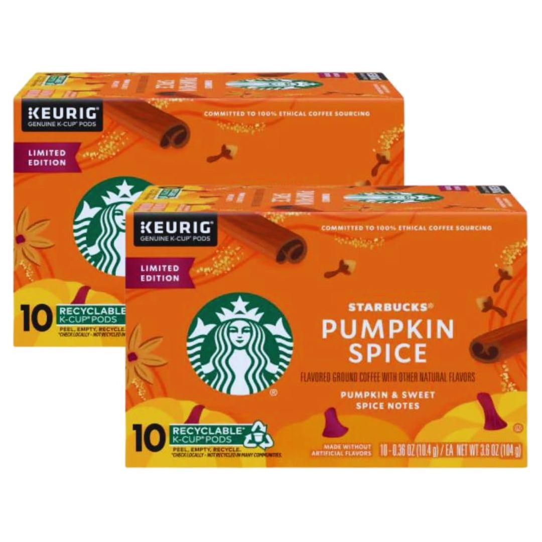 Starbbucks Pumpkin Spice Flavored Coffeee, Keurig K-Cup Coffee Pods - Limited Edition, Fall Flavor, 10ct 104g/3.7 oz (Pack of 2)