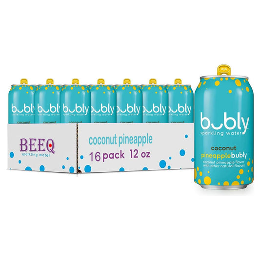 bubly Sparkling Water, (16 Pack), Coconut Pineapple, No calories. No sweeteners, 12oz Cans.