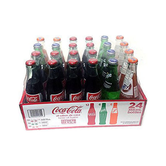 Mexican Glass Bottles Variety Pack: Coca Cola, Sprite, and Fanta - 24 x 12 oz