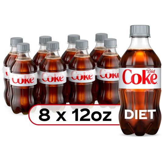 Diet Coke Zero Sugar Cola Soda, 12 oz Bottles, 8 Count Pack