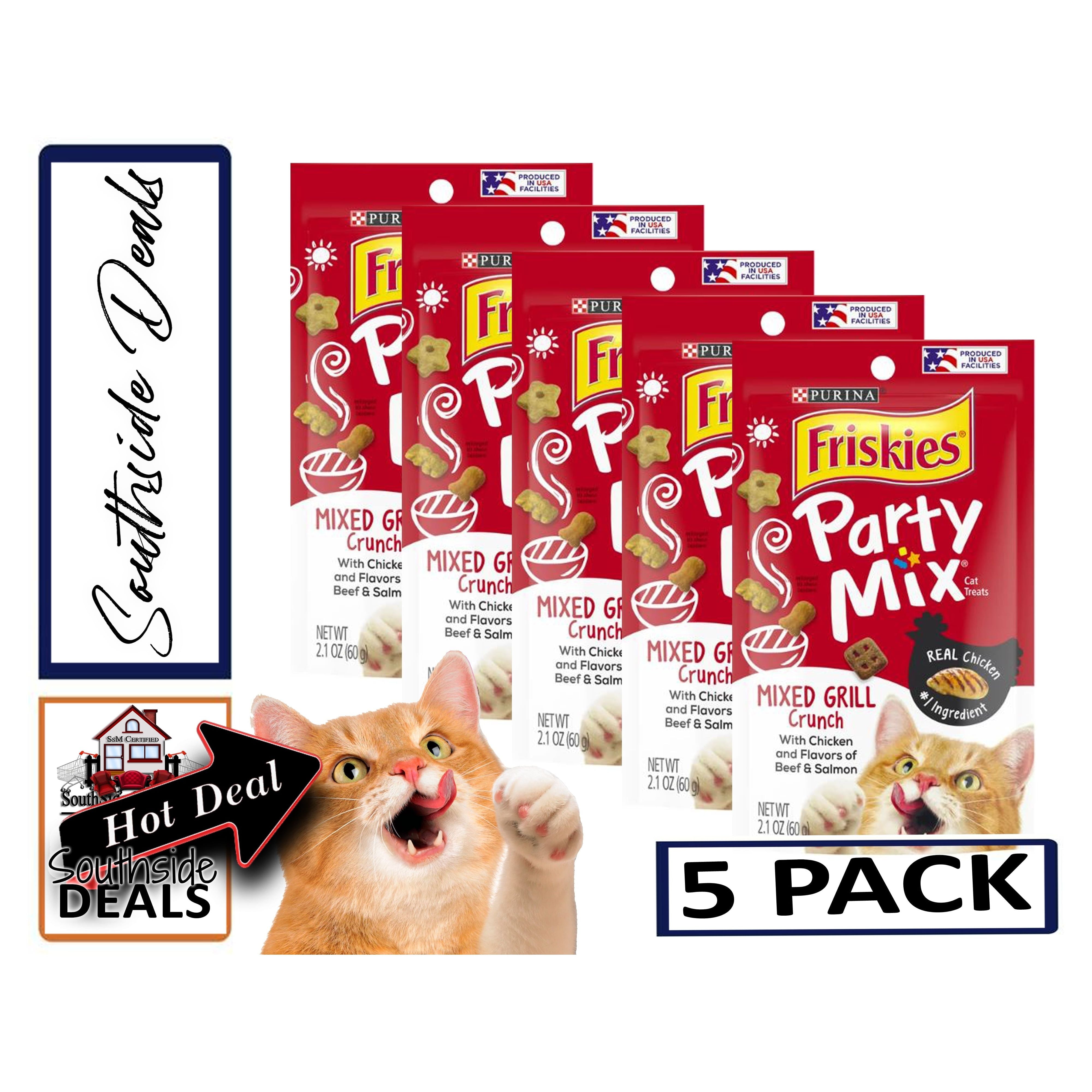 Friskies (5 Pack) Cat Treats, Party Mix Mixed Grill Crunch, 5 - 2.1 oz. Pouches - Friskies