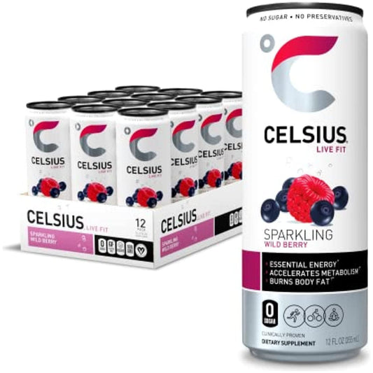 Celsius Sparkling Wild Berry Energy Drink, 12 oz Cans - 12 Pack