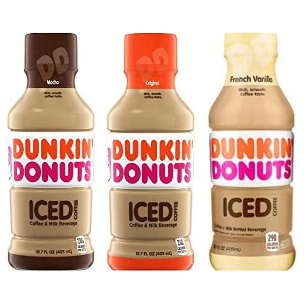 Dunkin Donuts Iced Coffee Pack 13.7 Fl , 2 Mocha, 2 Original, 2 French Vanilla Total 6 Bottles 13.7 Fl - 6 Pack - Dunkin