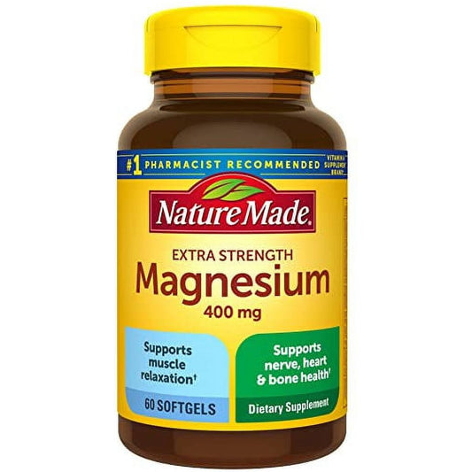 Nature Made Extra Strength Magnesium Oxide 400 mg, Dietary Supplement for Muscle, Nerve, Bone and Heart Support, 60 Softgels, 60 Day Supply