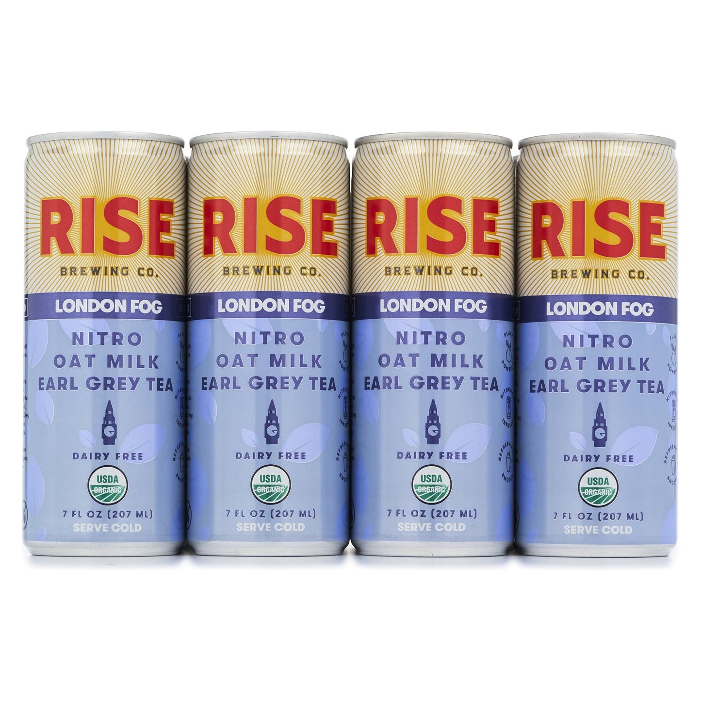 RISE Brewing Co. London Fog Earl Grey Tea, Oat Milk Nitro Latte, Vegan, USDA Organic, Non-GMO, Clean Energy, 7 fl. oz. Cans (12 Pack)