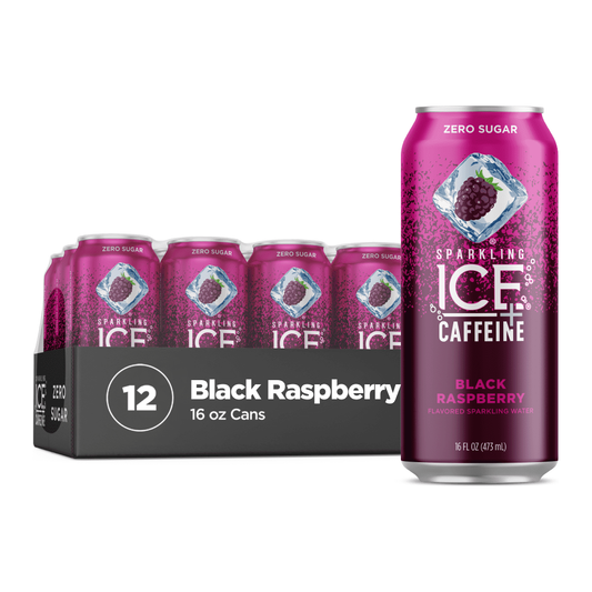 Black Raspberry Sparkling Ice +Caffeine Zero Sugar Refreshing Sparkling Water, 12 Pack, 16 Fl Oz