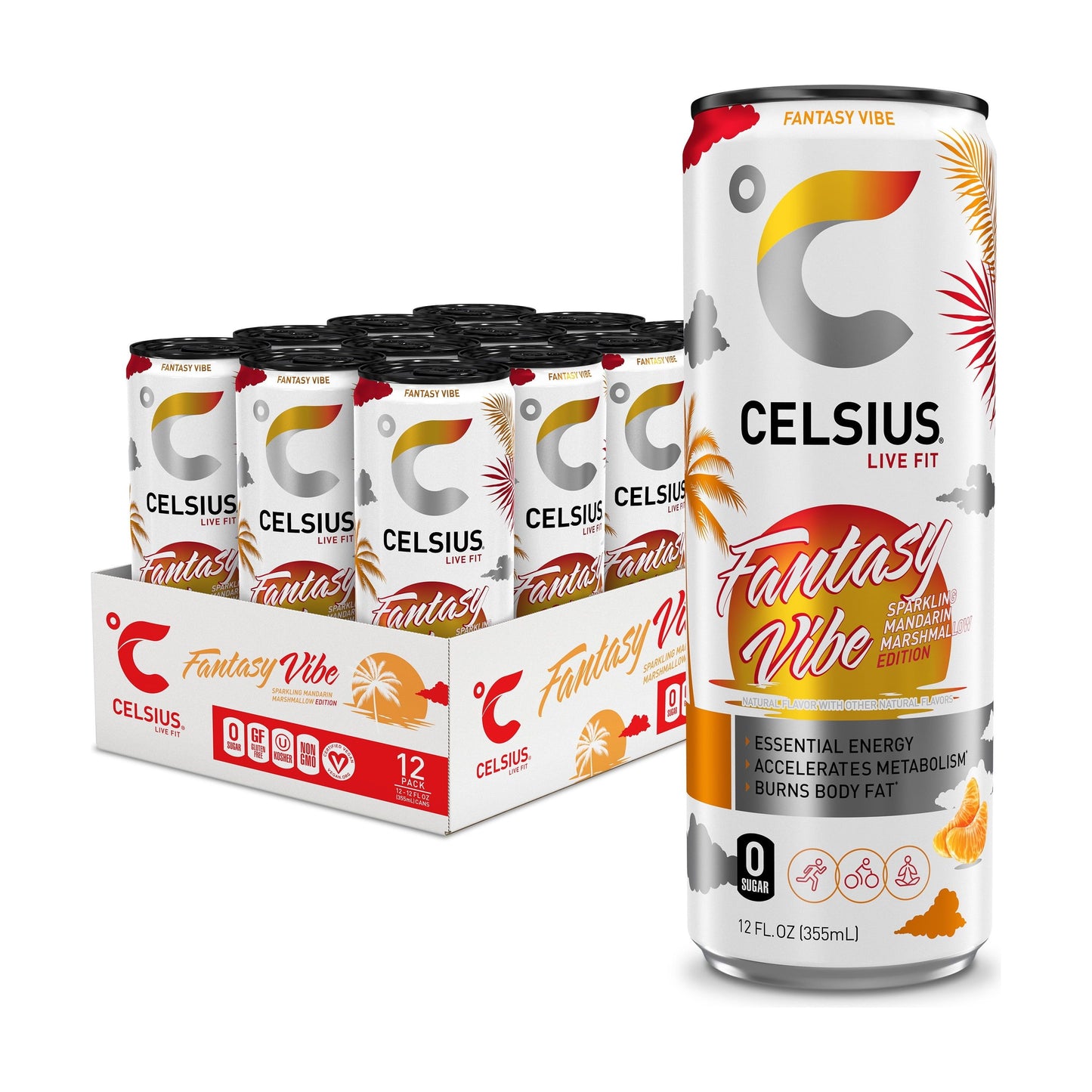 CELSIUS Sparkling Fantasy Vibe Energy Drink - 12 Pack of 12 fl oz Cans