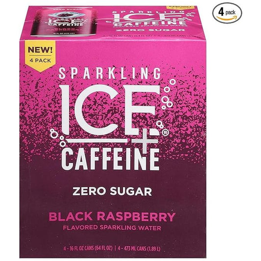 Sparkling Ice +Caffeine Black Raspberry Sparkling Water 16oz Bottles - 4 Pack