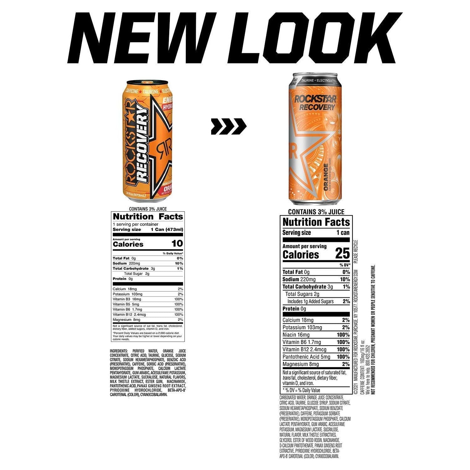 Rockstar Energy Drink Recovery, Orange, 16 Fl Oz Cans (Pack of 6) - Rockstar