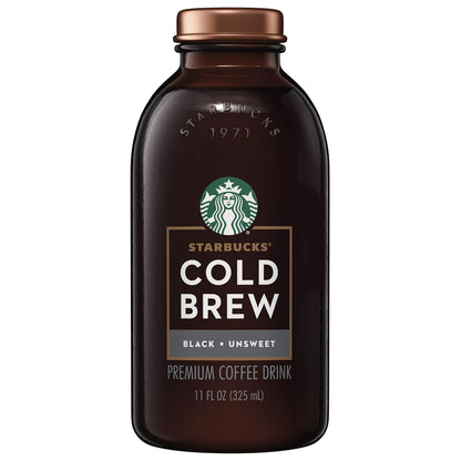 Starbucks Cold Brew Unsweetened Black Premium Iced Coffee Drink, 11 fl oz Glass Bottle