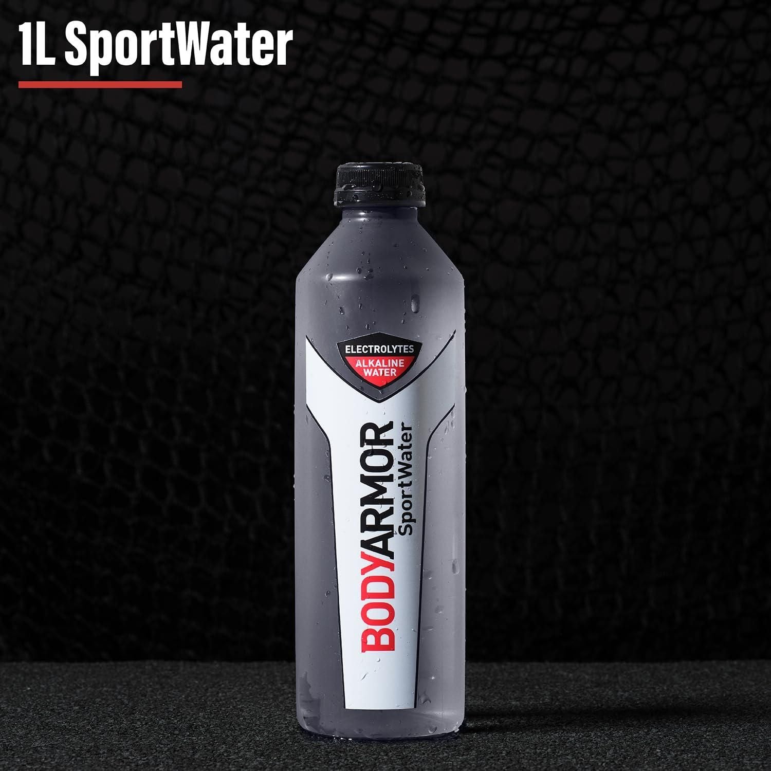 BODYARMOR SportWater High Alkaline Electrolyte Water, pH 9+ for Optimal Hydration, 1 Liter (Pack of 12) - BODYARMOR