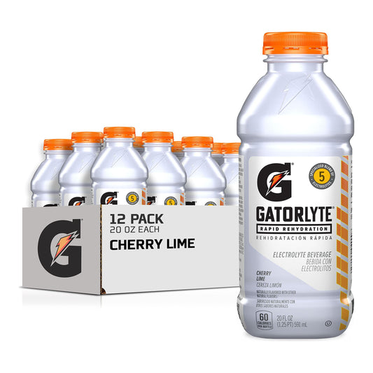 Gatorlyte Rapid Rehydration Electrolyte Beverage, Cherry Lime, 20 Oz Bottles (Pack of 12)