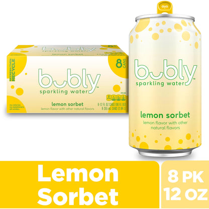 bubly Sparkling Water, Lemon Sorbet, 12oz Cans (8 Pack)