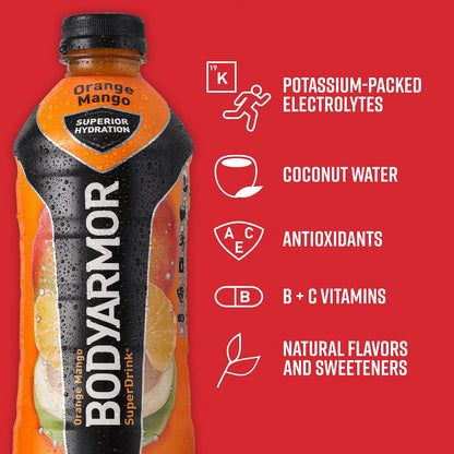 BODYARMOR Orange Mango Sports Drink - Hydrating Beverage with Natural Ingredients, 20 Fl Oz (Pack of 6)