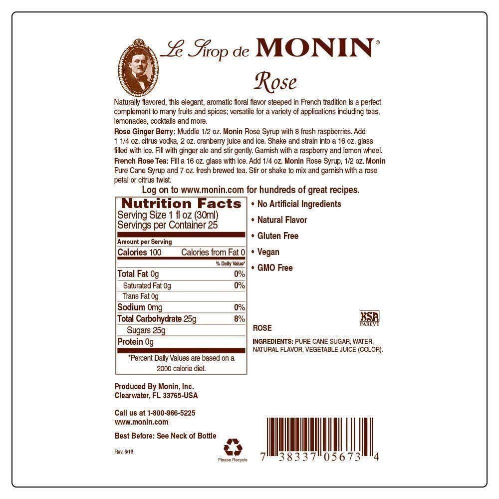 Monin - Rose Syrup, Elegant And Subtle, Great For Cocktails, Mocktails, And Soda, Gluten-Free, Non-Gmo (750 Ml) - Monin