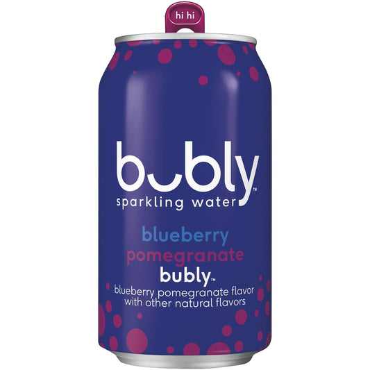 Bubly Sparkling Water, 12 fl oz Cans, Blueberry Pomegranate, 18 Count