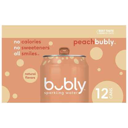 Bubly Peach Flavored Sparkling Water, 12 Oz Cans (12-Pack)