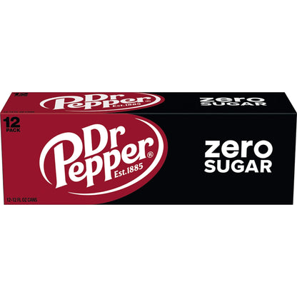 Dr Pepper Zero Sugar 12-Pack Cans - 12 fl oz Refreshing Soda