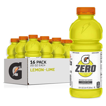 Gatorade G Zero Thirst Quencher Lemon Lime 20 fl.oz (Pack of 16) | Sports Drink | Prime Hydrarion Drink