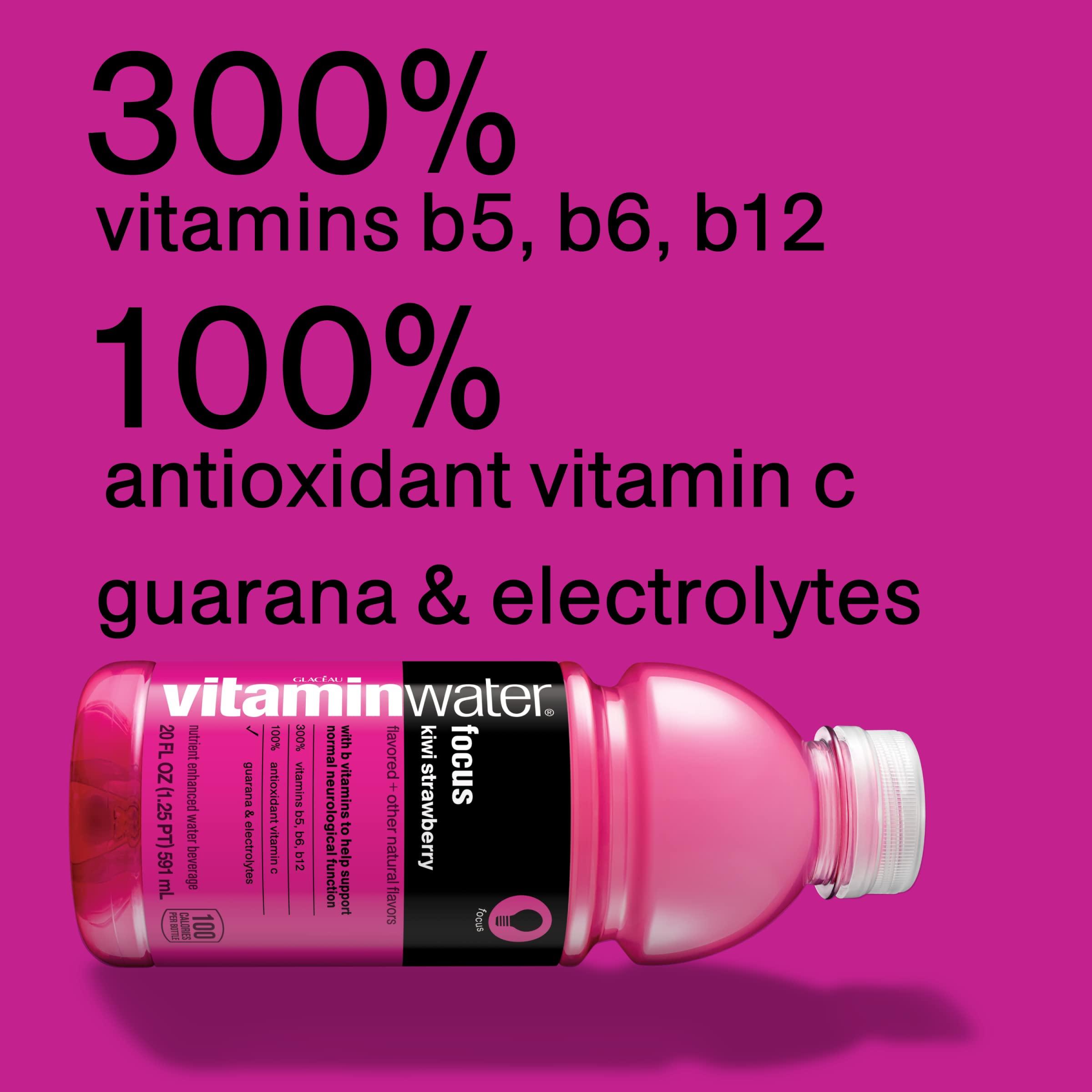 Vitaminwater Focus Kiwi-Strawberry Flavor Enhanced Electrolyte Drink, 20 fl oz, 12-Pack - Vitamin Water