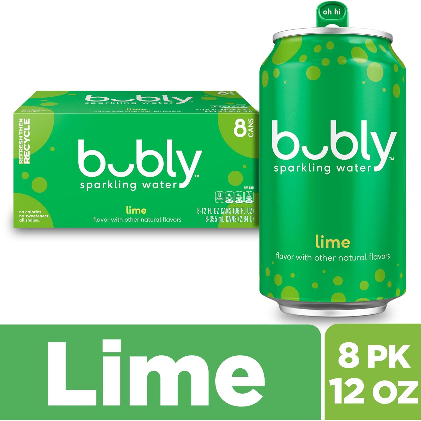 bubly Sparkling Water, Lime, 12 ounce Cans (Pack of 8)