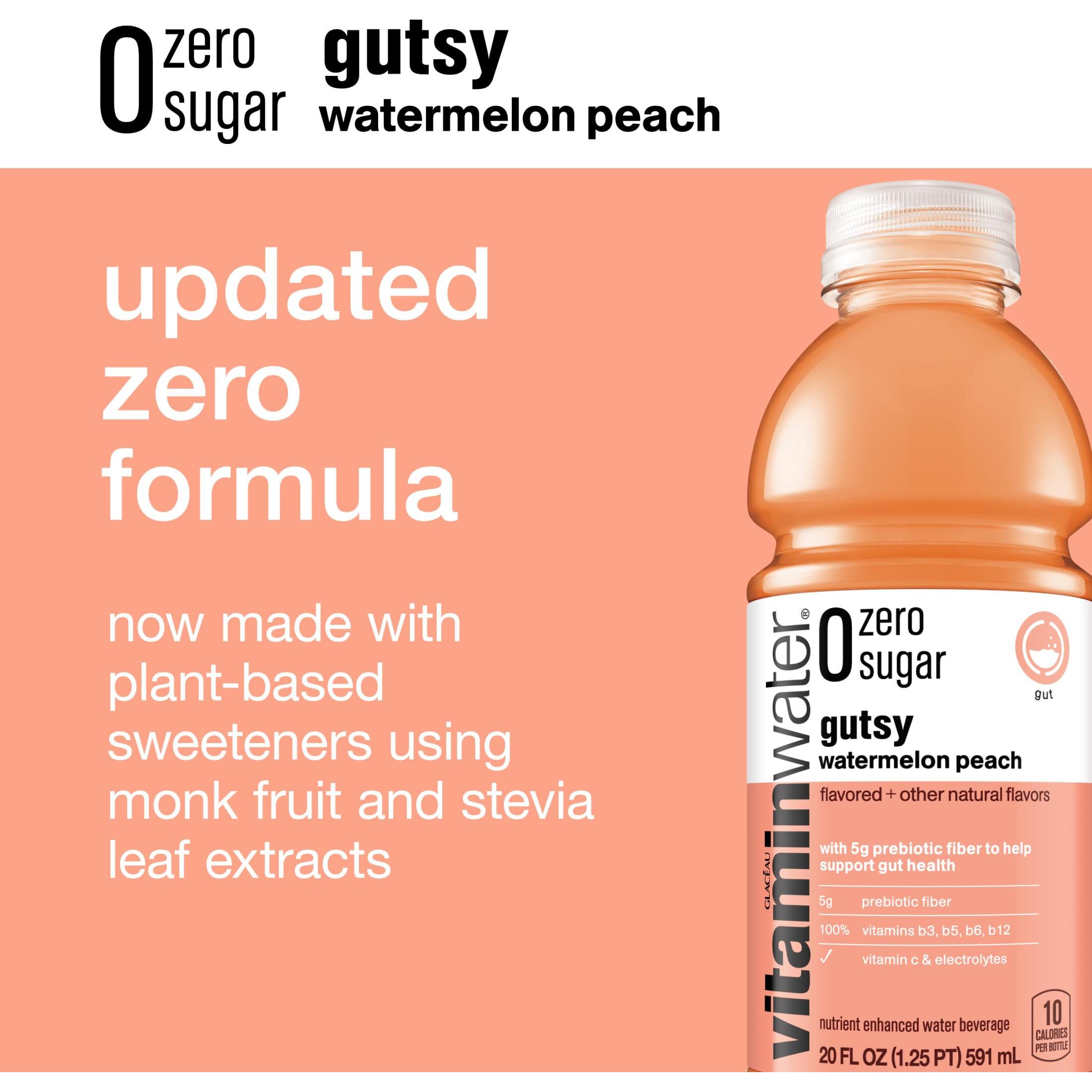 Vitaminwater Zero Sugar Gutsy - Watermelon Peach Flavor, 20 oz, 12 Bottles Pack - Vitamin Water