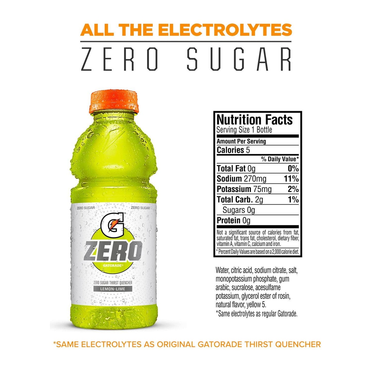 Gatorade Zero Sugar Thirst Quencher, Lemon-Lime, 20 Fl Oz (Pack of 12)