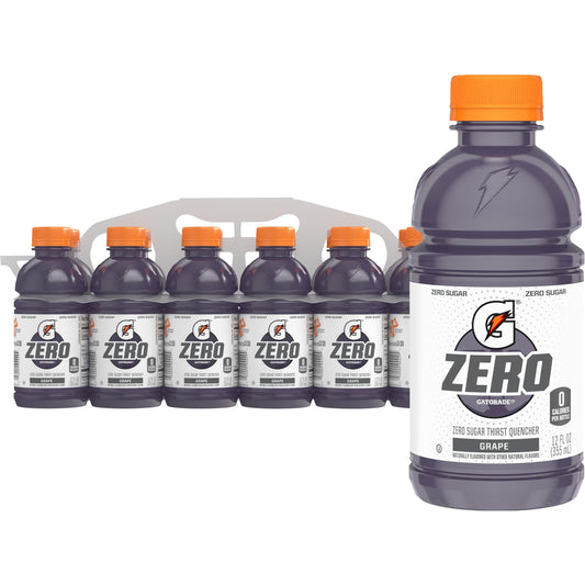 Gatorade Thirst Quencher Zero Sugar Sports Drink, Grape, 12oz Bottles, 12 Pack, Electrolytes for Rehydration