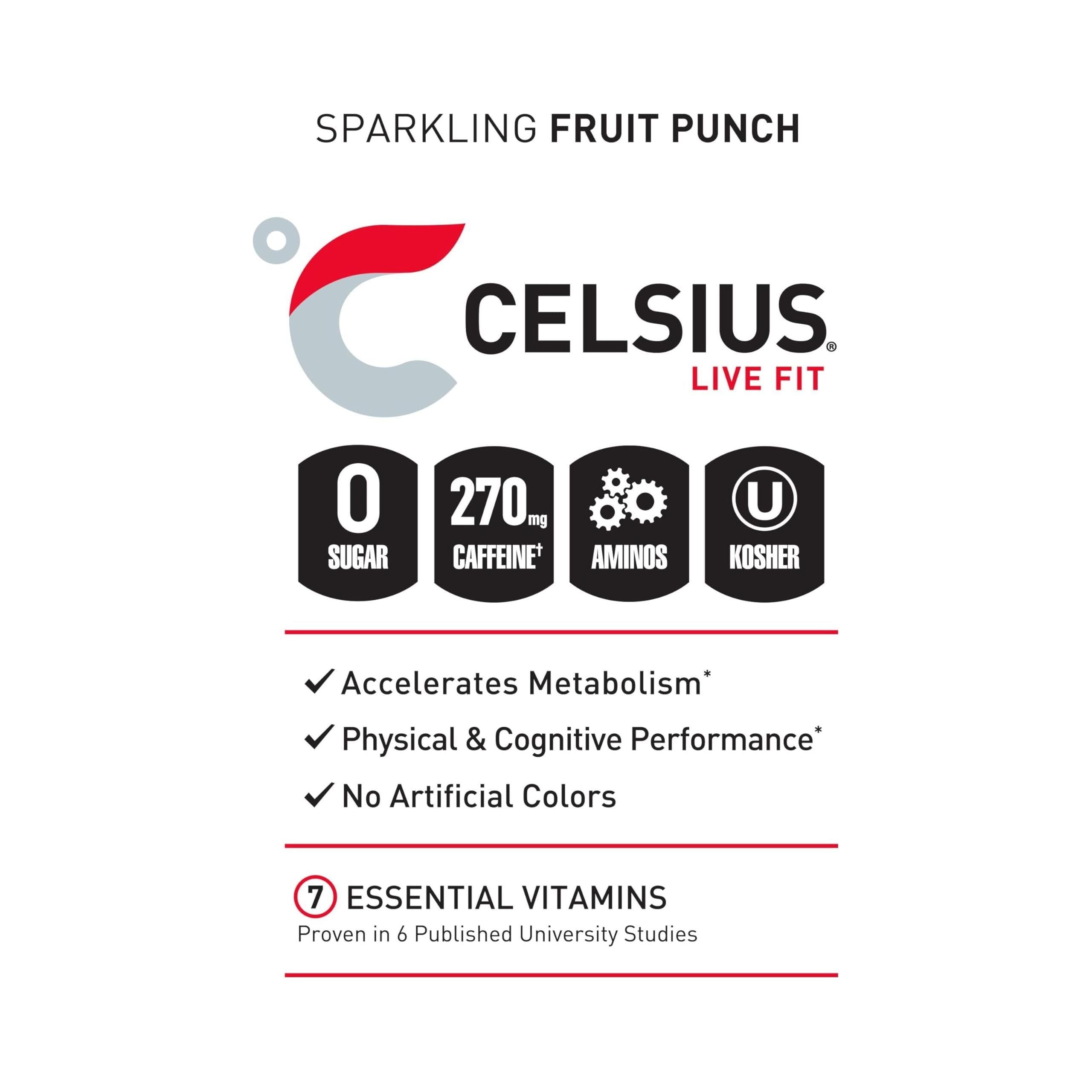 CELSIUS ESSENTIALS, Sparkling Fruit Burst, Performance Energy Drink 16 Fl Oz (12 Pack) - Celsius