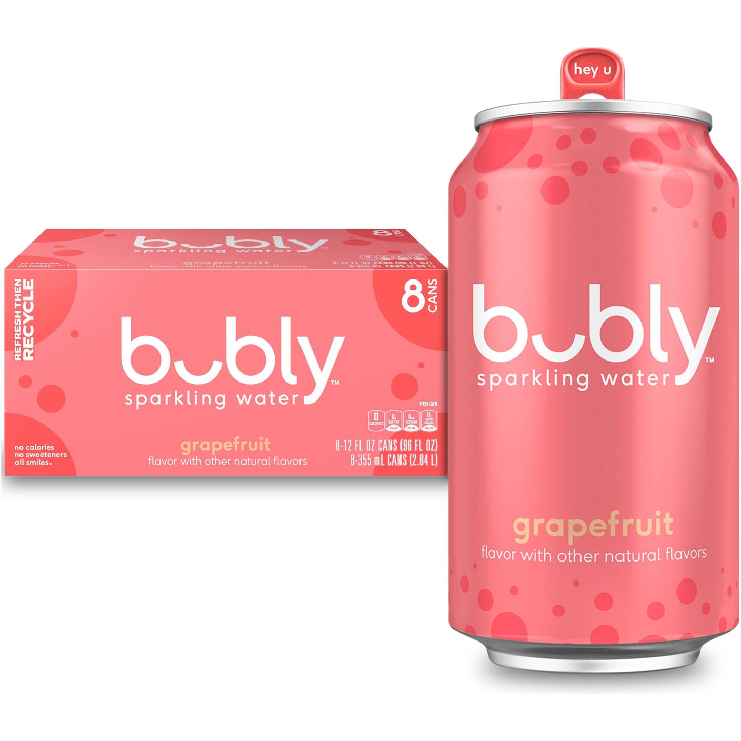 bubly Sparkling Water, Grapefruit, 12 ounce Cans (Pack of 8)