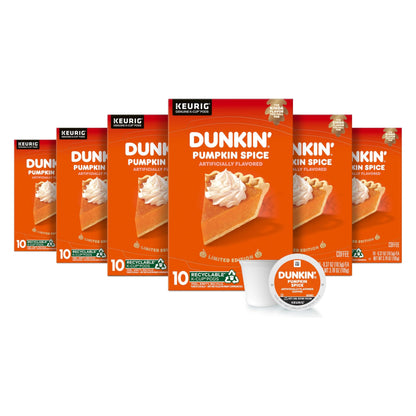 Dunkin’ Pumpkin Spice Coffee, Limited Edition Fall Coffee, K Cup Pods , 10 Count Boxes( Case of 6)