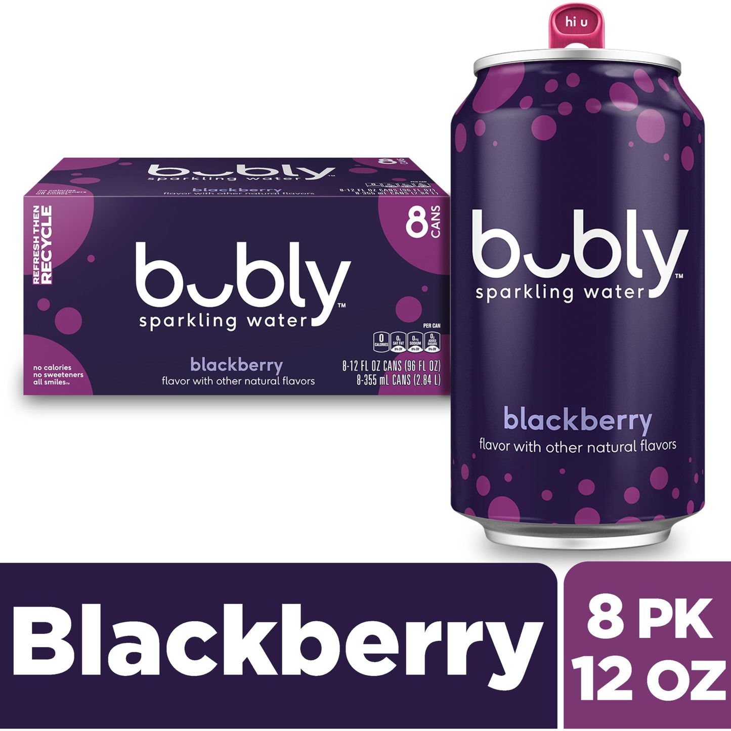 Bubly Sparkling Water, Blackberry, 12 Ounce, 8 Count