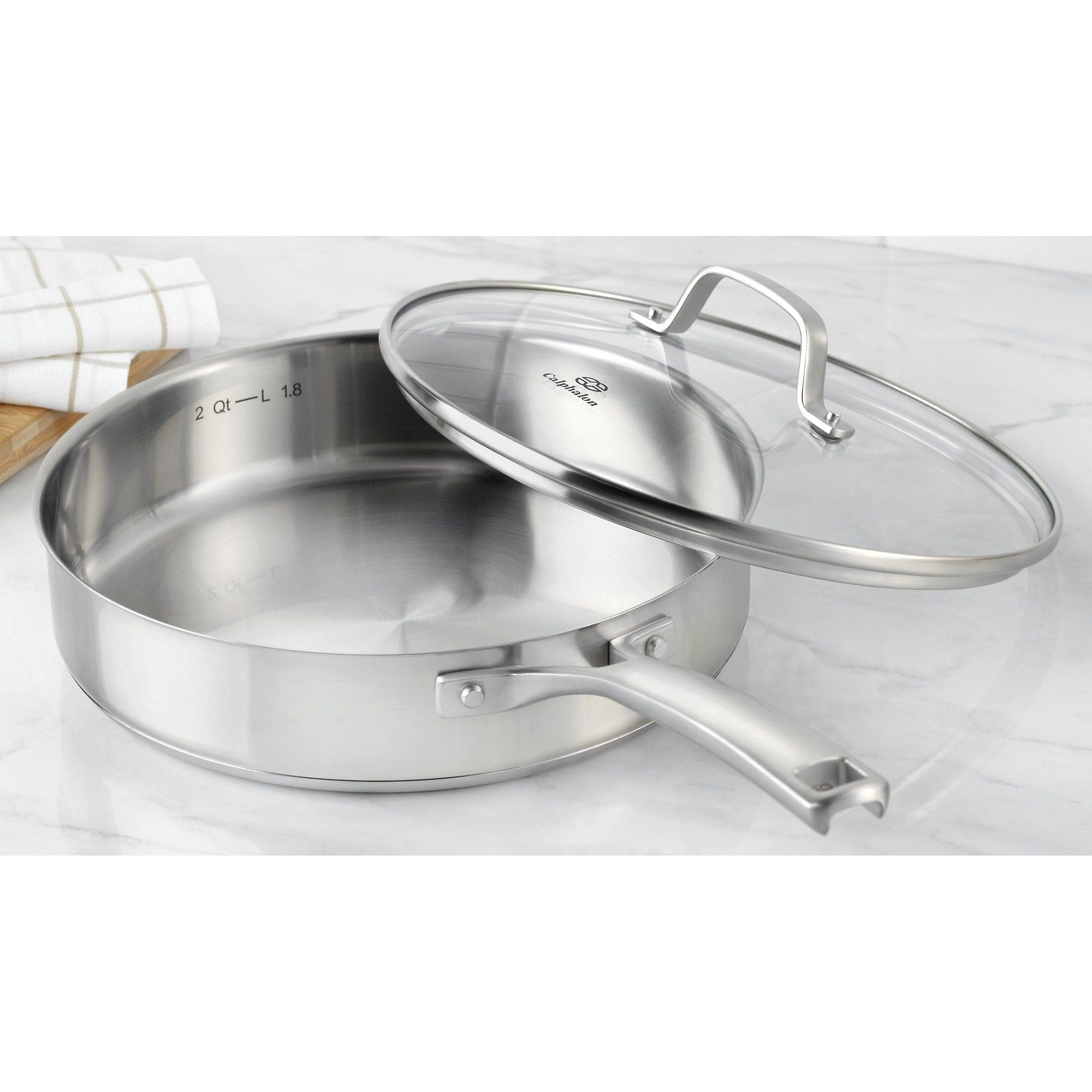 Calphalon Classic Stainless Steel Cookware Saute Pan, 3 Quart, Silver,2095189 - Calphalon