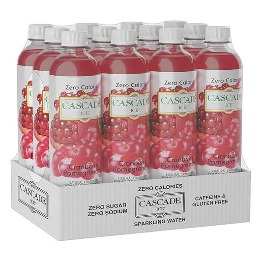 Cranberry Pomegranate Cascade Ice Sparkling Water, Zero Calorie Refreshment, 17.2 oz - 12 Bottles Pack