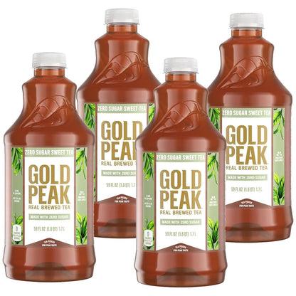 Gold Peak Real Brewed Tea Zero Sugar Sweet Tea, 59 fl oz, 4 Pack Bottles